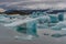 Jokulsarlon Glacier Lagoon and Mountain in Background. Icebergs in Water