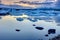 The Jokulsarlon lagoon at midnight