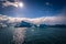 Jokulsarlon - May 05, 2018: Stunning blocks of ice in the Iceberg lagoon of Jokulsarlon, Iceland