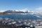 Jokulsarlon winter lagoon with mountain background