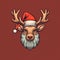 Jolly Reindeer in Santa Hat Festive Cartoon Illustration