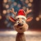 Jolly Reindeer in Santa Hat Festive Cartoon Illustration