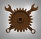 Jolly rodger made of rusty wrenches and gearwheels, fallout post apocalyptic style mechanic emblem render side view