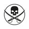 Jolly Roger with crossed swords. Pirate flag emblem with a skull and two sabers or scimitar swords. Vector illustration