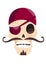 Jolly roger funny cartoon skull isolated on white background. Trendy flat illustration for Talk Like a Pirate Day. Scary