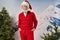 jolly sporty man in Santa costume