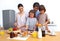 Jolly young family having a breakfast