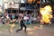 A jongleur performs a dance with burning in flames whips at the annual Bristol Renaissance Faire on September 4, 2010 in Kenosha,