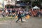 A jongleur performs a dance with burning in flames whips at the annual Bristol Renaissance Faire on September 4, 2010 in Kenosha,