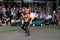 A jongleur performs a dance with burning in flames whips at the annual Bristol Renaissance Faire on September 4, 2010 in Kenosha,