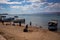 Jordan, Aqaba, people enjoy holiday at city beach
