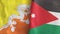 Jordan and Bhutan two flags textile cloth 3D rendering