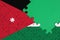 Jordan flag is depicted on a completed jigsaw puzzle with free green copy space on the right side