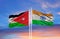 Jordan and India flag waving in the wind against white cloudy blue sky together. Diplomacy concept, international relations