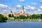 Jordan pond and panorama of historical Tabor city, South Bohemia