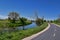 Jordan River Parkway Trail, Redwood Trailhead bordering the Legacy Parkway Trail, panorama views with surrounding trees and silt f