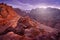 Jordan rock mountain landsce Red rock hills. Petra historical sight - Ad Deir Monastery during the night. Evening light in nature