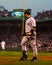 Jorge Posada stares at Pedro Martinez.