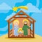 Joseph mary and jesus with belen stars. nativity scene