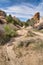 Joshua Tree National Park with hiking pathway in the desert amid giant rocks
