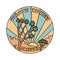 Joshua tree round badge design for apparel and others. Spirit of the West, Arizona textured print design. Linear vector