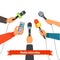 Journalism concept. Microphones and voice recorder