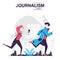 Journalism isolated cartoon concept. Journalist or paparazzi runs after man, mass media people scene in flat design. Vector