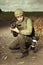 Journalist photographer in war conflict zone