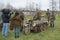 Journalists interviewing members of the military-historical club after the reconstruction of the great Patriotic war