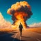 Journey into Chaos: Man Walking Toward the Explosion. AI Generated