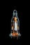 Journey to the Stars: Space Shuttle Embarked on a Cosmic Adventure, Encased in a Bottle Against a Black Background. created with