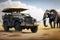 Journey Through Wild Safari Family Of Four Adventures In Jeep Encounters Majestic Elephants. Generative AI