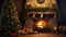 jovial interior with a fireplace and Christmas tree