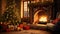 jovial interior with a fireplace and Christmas tree