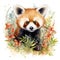 Jovial Watercolor Baby Red Panda Amidst Bamboo Forests AI Generated