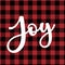 Joy - Christmas word on Red and black tartan plaid Scottish Seamless Pattern