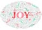 Joy Hand-Drawn Lettering with Doodle Swirls, Winter Holiday Foliage on White Background