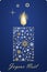 Joyeux Noel Christmas candle vector with snowflakes, stars and French greetings.