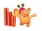 Joyful 3d fantasy cartoon monster in santa hat with gift