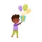 Joyful African American Boy Character Catching Gift Box with Balloon Vector Illustration