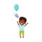 Joyful African American Boy Character Catching Gift Box with Balloon Vector Illustration