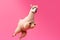 joyful alpaca llama jumps in motion on pink background, Generative AI