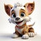 Joyful Animated Puppy with a Shiny Collar on a Plain Background.