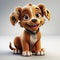 Joyful Animated Puppy with a Shiny Collar on a Plain Background.