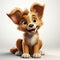 Joyful Animated Puppy with a Shiny Collar on a Plain Background.
