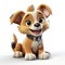 Joyful Animated Puppy with a Shiny Collar on a Plain Background.