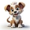 Joyful Animated Puppy with a Shiny Collar on a Plain Background.