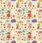 Joyful autumn pattern with cute characters