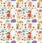 Joyful autumn seamless pattern with cute animal