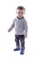 Joyful Baby Boy Standing over White